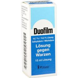Eine Packung Duofilm-Mittel gegen Warzen mit 15 ml Lösung.