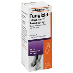 Weiße Verpackung eines Fungizid-Sprays zur Behandlung von Hautpilz.