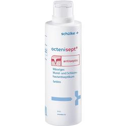 Weiße Flasche mit antiseptischer Flüssigkeit für Wunden und Schleimhäute.