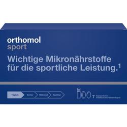 Blaue Verpackung mit der Aufschrift "orthomol sport" für sportliche Mikronährstoffe.