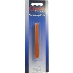 Eine orange Nagelfeile ist in einer blauen Verpackung.