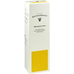 Weiße Schachtel mit gelbem Feld, darauf steht "Retterspitz Muskelcreme".