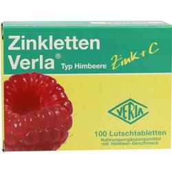 Verpackung von Zink-Lutschtabletten mit Himbeergeschmack.