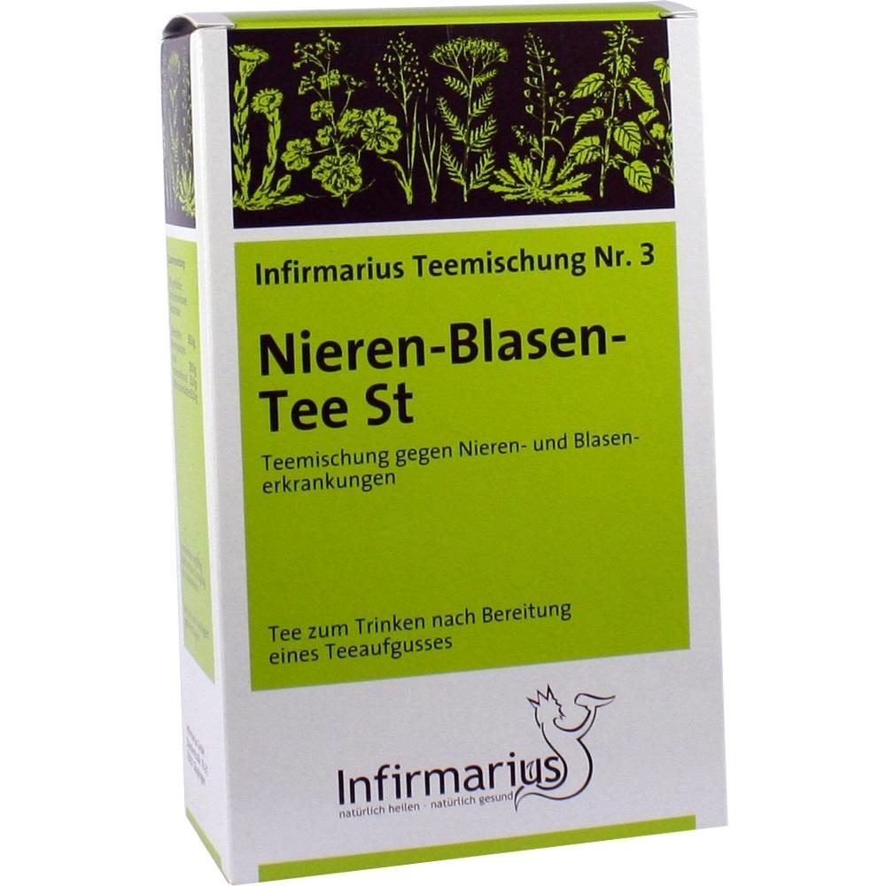 Eine gelbe Teepackung mit Pflanzenzeichnungen oben.