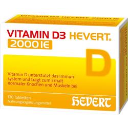 Eine Packung Vitamin D3 Tabletten von Hevert mit 2000 IE Stärke.